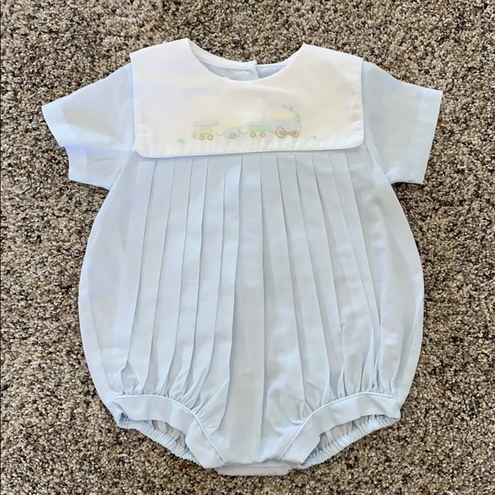 *Petit Ami Embroidered Pleated Bubble Baby Boy*